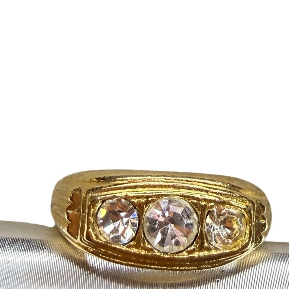 Gold Tone Three Stone Ring Crystal Accents Women/Men Fashion Jewelry Size 12